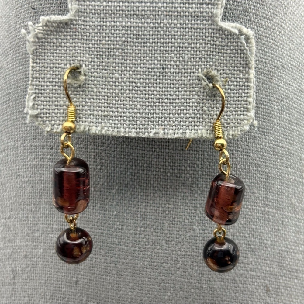 Classic Small Dainty Red Glass Beaded Dangle Earrings Gold Tone Hook